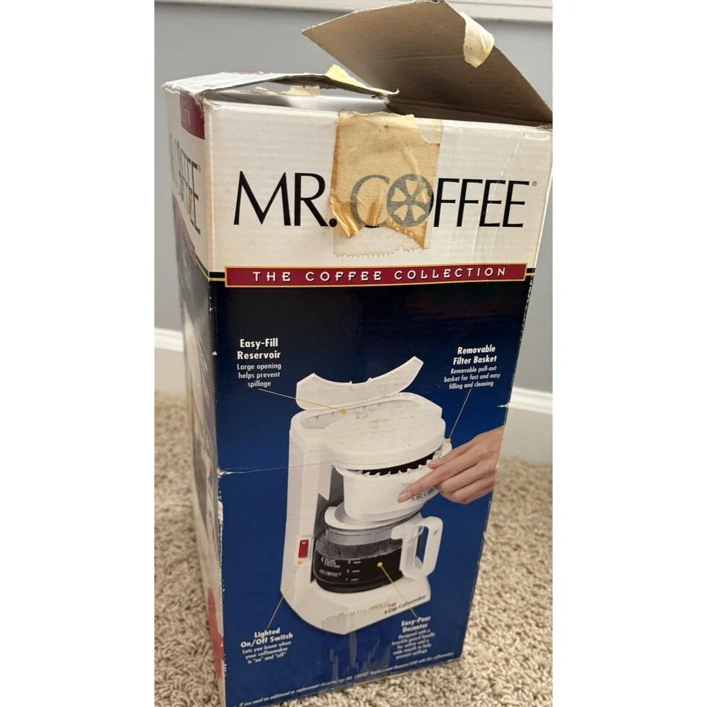 Vintage Mr. Coffee BL5 Switch Coffee Maker 4 Cup Carafe White 1999 Box & Manual